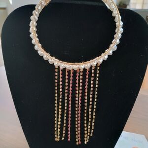 Pearl and Gold Choker with Red and Pink Accents